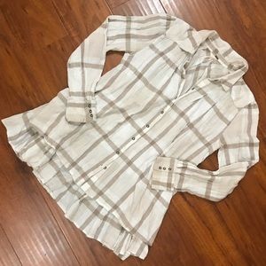Free People Cream Plaid Tunic Top